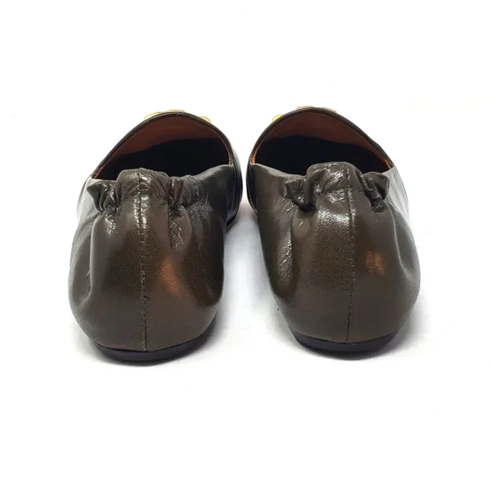 Tory Burch Eleanor Loafers Flat Goat Leather Moss Olive Green Gold 84922 Size 8